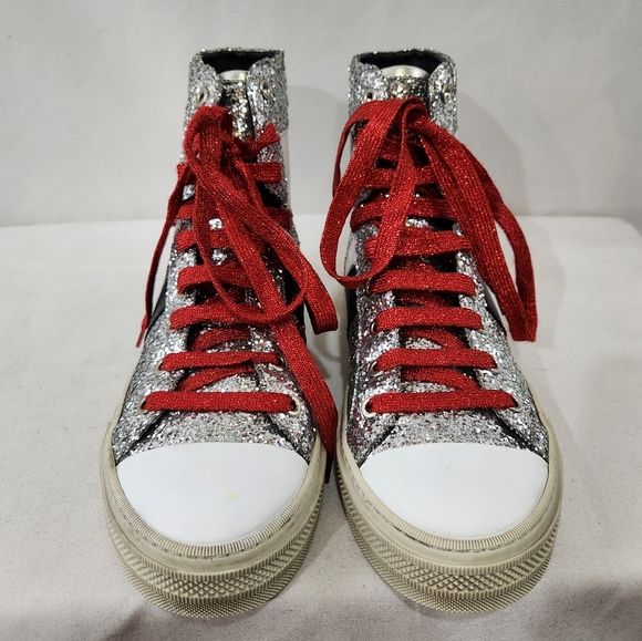 Exclusive AMIRI Sunset High Top Silver Glitter Sneakers Made Italy sz 41 EU 8 US - Picture 3 of 11